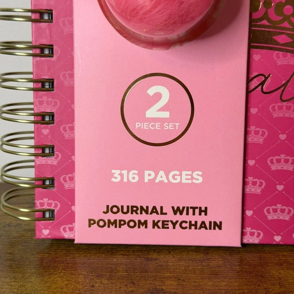 New Juicy Couture Spiral Notebook Journal Pink Gold Crown Pom Charm Stationery